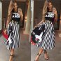 Summer Women Striped A-line Long Skirts Elastic High Waist Kawaii Mickey Maxi Skirt Female Elegant P