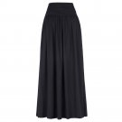Fashion Cotton Long Skirts Womens Floor Length Pleated Autumn Maxi Skirt High Waist Stretch Casual B