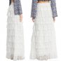 New Casual Women\'s Lace Long Elastic Flowy Pleated High Waist White Beige Colors Boho Maxi Straight