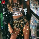 Novelty Sexy Women Gold Silver Metal Chain Skirt 2017 Sequins Midi Ladies Hollow Lace Up Club Party 
