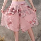 Summer Women Flower print Ethnic Wide Leg Pant Loose Chiffon Dress Pants short Female Casual Skirt T