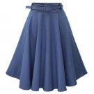 MWSFH Autumn Winter Fashion Women Skirt Vintage Retro High Waist Pleated Midi Skirt Denim Flared Ski