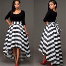 2017 Fashion Summer Women\'s Set Sexy Long Striped Skirt + Long Sleeve T-Shirts Two Pieces Sets Fema
