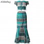 Summer Women Sets Beach Wear Slash Neck Short Sleeve Natinal Style Print Crop Tops Ladies Hight Spli
