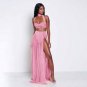 2017 Summer Women Chiffon Beach Dress Set Sexy Halter Cropped Tops Long Split Skirt Female Maxi Casu