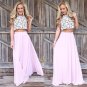 Long Skirt Elegant Women Summer  High Waist Maxi Faldas Solid Color Blue Pink Female Clothes Floor L