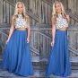 Long Skirt Elegant Women Summer  High Waist Maxi Faldas Solid Color Blue Pink Female Clothes Floor L