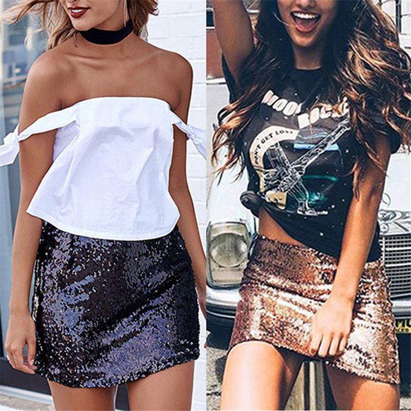 European and American Sexy Girls Fashion Sequin Skirts Bead Piece Bust Skirt Women High Waist Wrap B