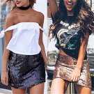 European and American Sexy Girls Fashion Sequin Skirts Bead Piece Bust Skirt Women High Waist Wrap B