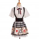 Girls CuteLolita Blouse Skirt Outfit Cute White Short Sleeve Shirt Tops with Bow and Poker Printed L