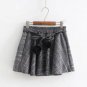 2017 Spring new Women Plaid Thin Woolen Short Skirt Elastic Waist with Sashes Young girls Preppy sty