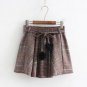 2017 Spring new Women Plaid Thin Woolen Short Skirt Elastic Waist with Sashes Young girls Preppy sty