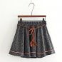 2017 Spring new Women Plaid Thin Woolen Short Skirt Elastic Waist with Sashes Young girls Preppy sty