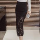 Lace High Waist Women Skirt 2017 Stitching Slim Mid-Calf Skirt Bag Hip Skirt Black Elegant Print Spr