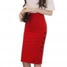 Fashion 2017 Autumn Winter Women Midi Skirt Slim OL Sexy Open Slit Button Slim Pencil Skirt Elegant 