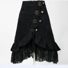 Steampunk Gothic Style Black Lace Patchwork Midi Skirt Metal Button Skirts Women Fashion Punk Tutu L