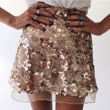 mesh patchwork skirt Women Sexy High Waist Party Glitter Mini Skirt Bodycon sequin skirt back zipper