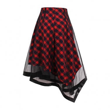 Sishot Gothic Asymmetrical Skirt Red Plaid A-Line Women Autumn Casual Skirts Mesh Vintage Fashion Yo
