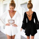 New 2017 Hot Summer Deep  V-Necked Sexy Backless Dress White Lace Piece Skirt Pants U1BLJJ1444
