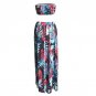 New 2017 Summer Spring Fashion Floral Printed Long Spilt Skirt Tube Crop Top Two Piece Set
