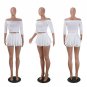 Women 2 Piece Set Sexy Slash Neck Off Shoulder Crop Tops + Pleated Skirt Shorts Solid White Summer C