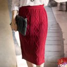 Women New 2017 Winter Fashion High Quality Vintage Diamond Knit Bodycon Mid Skirt Women Winter Warm 