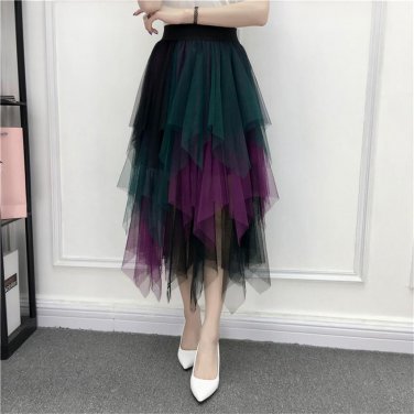 Autumn Winter Fashion Elasti Ball Gown Skirt Female High Waist Tutu Mesh Skirt Women Mid-Calf Poker 
