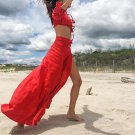 Beach Summer Women\'s Sets Red Sexy Beach Clothing Bohemia Ankle-length skirt Slah Neck Tops Summer 