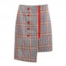 Women 2017 autumn new fashion mid skirt zipper buttons irregular design ladies chic plaid mid skirt 