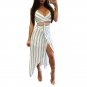 Crop Tops and Skirt Set Summer Striped Women 2 Piece Set Sexy Deep V Backless Bandage T-shirt + High