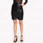 Faux Leather Slit Front Skirt 2017 Black High Waist Split PU Skirt With Zip Women Elegant Short Wint