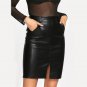 Faux Leather Slit Front Skirt 2017 Black High Waist Split PU Skirt With Zip Women Elegant Short Wint