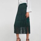 Europe and America Women Solid Tassel Skirt 2018 Spring NewPersonality Streetwear Fashion Fringe Tas