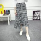 2017 Winter Women Irregular Black Plaid Skirt Female Slim Fashion Elastic Waist Mid Calf Long Lower 