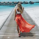 Sexy Summer Long Skirt Women Ruffles Solid Straight Lace Boho Irregular Pleated Beach Skirts Ladies 
