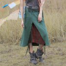 2017 Autumn women high quality original design linen stitching colour style embroidered fringed skir