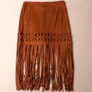 2016 new women skirt spring and summer hollow pencil fringed suede skirt