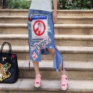 2018 Hole Limited Fashion Letter A-line Summer Woman Cowboy Skirt Long Paragraph Printed Street Frin
