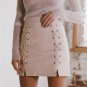 2017 Autumn lace up leather suede pencil skirt Winter cross high waist skirt Zipper split short sk