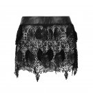 Gothic Punk Sexy Hollow Out Embroidery Fringed Skirt Solid Black Lace Leather High Waist A-line Mini