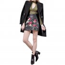 Black Skirt Floral Embroidery Vintage PU Leather Pencil Skirt Women Slim High Waist Zipper Mini Ethi