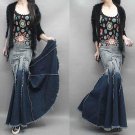 Hot Sale 2018 Elegant Ladies Vintage Pleated Long Jeans Mermaid Skirt Quality Maxi Slim Fringe Denim