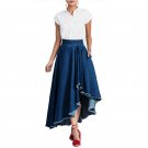 Women High Waist Denim Skirt Large Hem Ripped Fringe High Low Asymmetrical Maxi Skirt Elegant Fashio