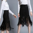 2017 Femini Slim Women\'s High Waist SkVintage skirts Heavy Hierarchical Fringed Suede Tassel Saias 