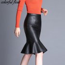 Fishtail PU skirt skirtS autumn winter models high waist fashion a word leather skirt large size lot