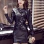 2018 new spring women Long Sleeve PU Leather two pieces suit Bodycon Mini Pencil skirt set S255