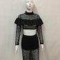 2017 Women Summer Two Pieces Sets Hollow Out Skirts And Long Sleeves Tops Ruffles Fashion Black Fema