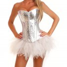 Silver PVC Leather Zipper Corsets And Bustiers Sexy Dress Gothic Corset Skirt Burlesque Costumes For