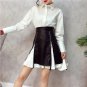 Newest 2017 2 Piece Set Fashion Fall Women Stripe Long Blouse Top And Zipper PU Skirt Suits Women Cl