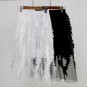 Women Vintage Black White Floral Fur Feather Embroidery Midi Mesh Skirt High Waist Jupe Femme 2017